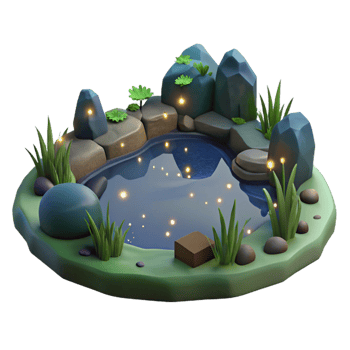 Enchanted Pond 3D Render of a Magical Night Scene png