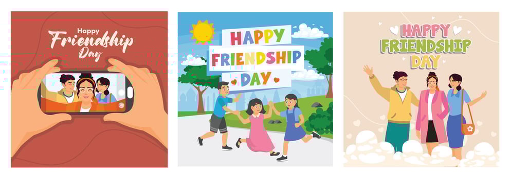 Happy Friendship Day celebrations depicting people enjoying together in vibrant activities. vector