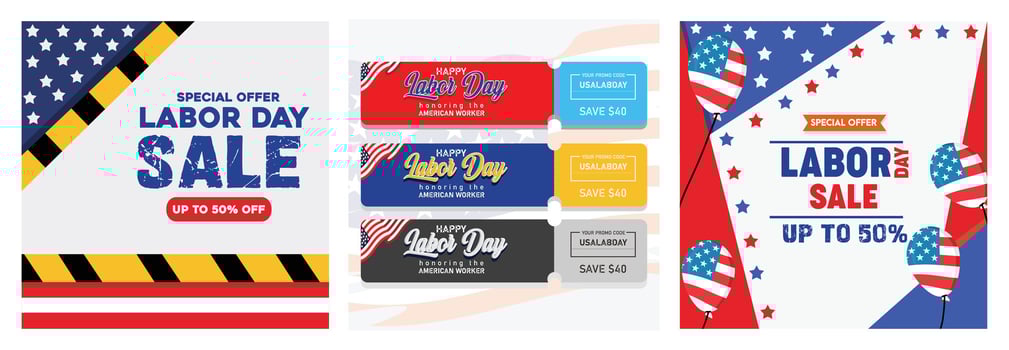 Colorful Labor Day sale banners and coupons for promotions and advertisements. vector