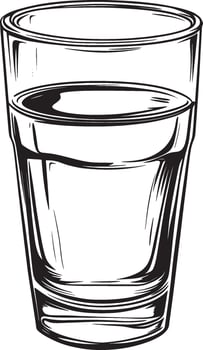 Black illustration of a glass of water in outline style. vector