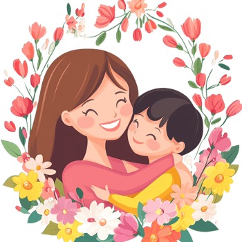 Happy Mother Child Hug Floral Embrace Love joy son mom kid art red day png