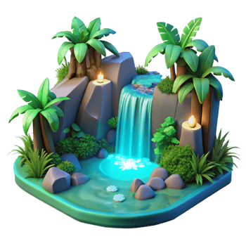 magnificent abstract Serene Waterfall Oasis Digital Render of Tropical Paradise professional png