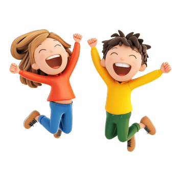 Happy Children Jumping Joyful Fun Cartoon Kids 3d boy red girl blue png