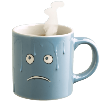 Sad Face Mug Steaming Hot Drink Coffee Tea cup art blue home cute life png