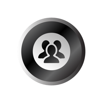 A flat and white icon of people with a circle around them flat png