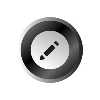 A flat and white button with a pencil on it png