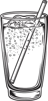 a glass of water with ice and a straw vector