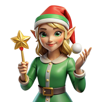 Christmas Elf with Magic Wand and Snowball Festive 3D Render png