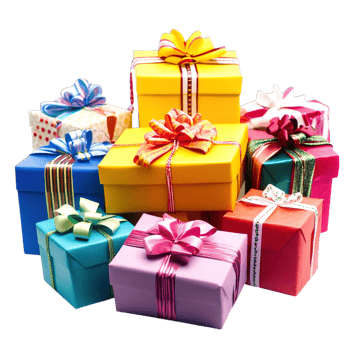 Colorful Gift Boxes Festive Holiday Presents red bow blue pink wrap png