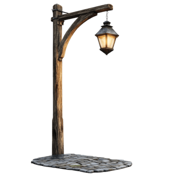 Rustic Wooden Lamp Post With Lit Lantern png