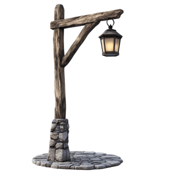 Rustic Wooden Post Lamp With Stone Base png
