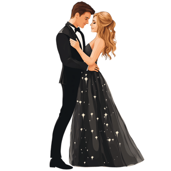 Elegant Couple Romantic Dance Black Dress Night art love prom style png