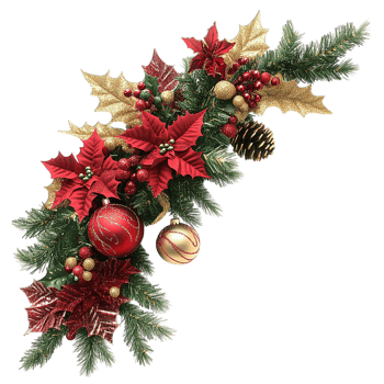 Elegant Red Gold Christmas Garland Festive Decor art pine balls twigs png
