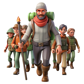 Animated 3D Adventure Group Hiking Expedition png
