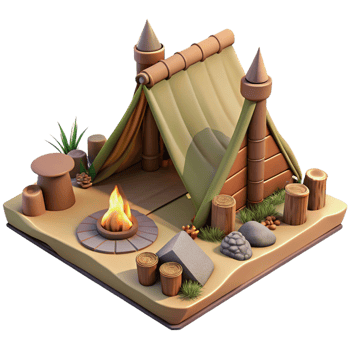 Campfire and Tent 3D Render Isometric View of Wilderness Scene png