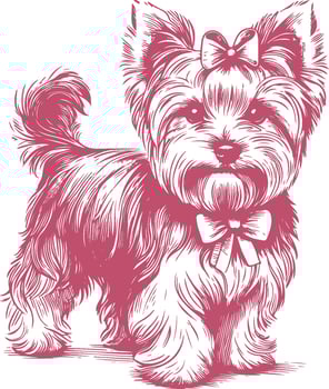 Standing Yorkshire Terrier Dog Engraving Illustration Hand Drawn Vintage Style vector