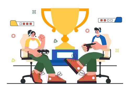 E-Sports Championship Illustration of Gamers Competing in a Digital Arena vector