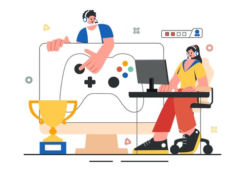 E-Sports League Tournament Illustration Featuring Players Competing Online vector