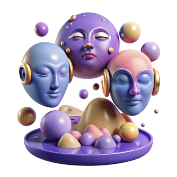 Serene 3D Render of Abstract Faces and Spheres png