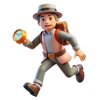 3D Render of an Adventurer Running with a Compass png