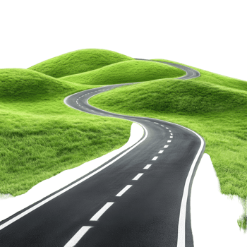 Asphalt Road Green Hills on transparent background. png