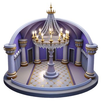 3D Render of Elegant Crystal Chandelier in a Classical Dome Room png