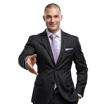 A man in a suit is holding out his hand png
