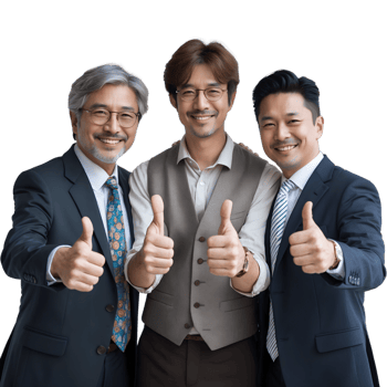 Three men in business suits giving thumbs up png