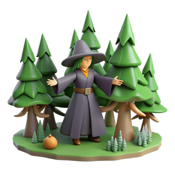 elegant abstract Digital Render of a Witch in a Forest 4K png