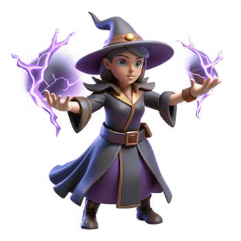Young Witch Conjuring Purple Lightning Magic png