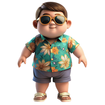 A cartoon boy wearing sunglasses and a floral shirt png
