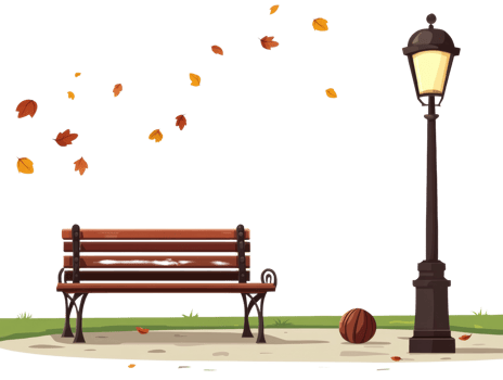 Autumn Park Scene With Bench Ball And Lamppost png