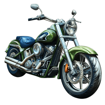 A Green Custom Motorcycle with Chrome Accents png