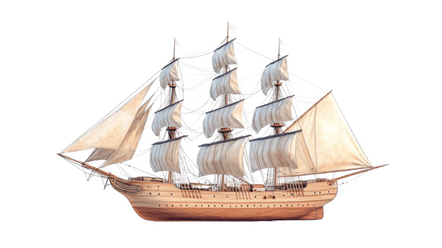 A majestic wooden sailing ship with full sails png