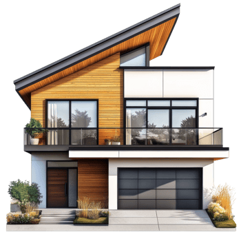 Modern Two Story House Design With Wooden Accents png