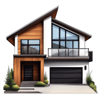 Modern Two Story House with Wood and White Exterior png