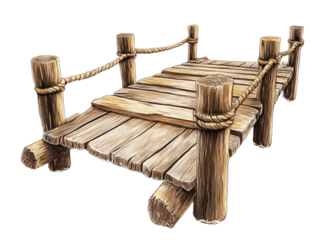 Rustic Wooden Dock with Rope Railing png