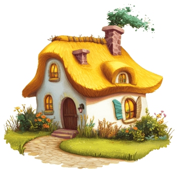 Charming Thatched Cottage Nestled Amongst Lush Greenery. cut out png