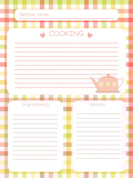 recipe notebook page template with pink kettle and checkered background vector