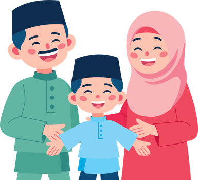 Happy Muslim Malay Family Illustration with Traditional Cultural Attire celebrate Ramadan Festival png