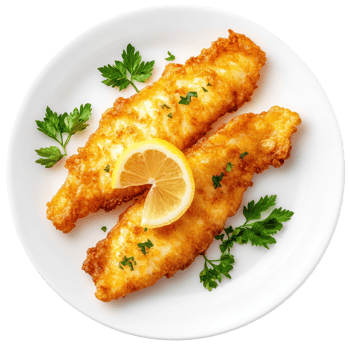 Crispy Fried Fish Lemon on transparent background. png