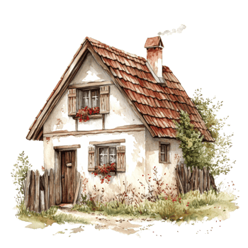 Quaint Watercolor Painting Of A Rustic Cottage Home png