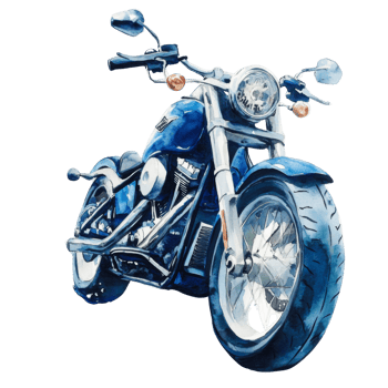 Watercolor Painting of a Blue Harley Davidson Motorcycle png