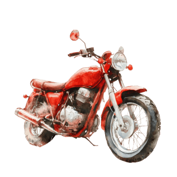 Watercolor Painting of a Classic Red Motorcycle. cut out png
