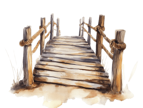 Rustic Wooden Footbridge With Rope Railings png