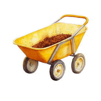 Yellow Wheelbarrow Filled With Brown Soil png