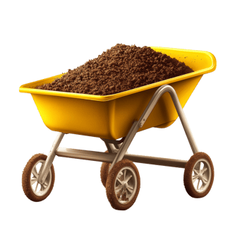 Yellow Wheelbarrow Full Of Dark Brown Soil png