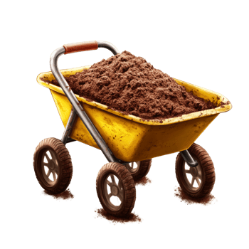 Yellow Wheelbarrow Full Of Brown Soil And Dirt png