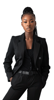 A woman in a black suit and blazer png