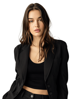 A woman in a black top and jacket png